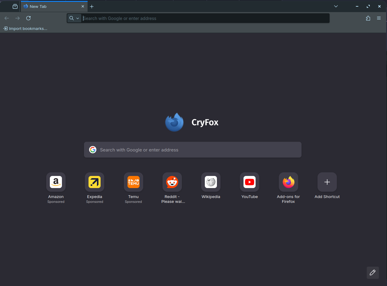 CryFox browser interface